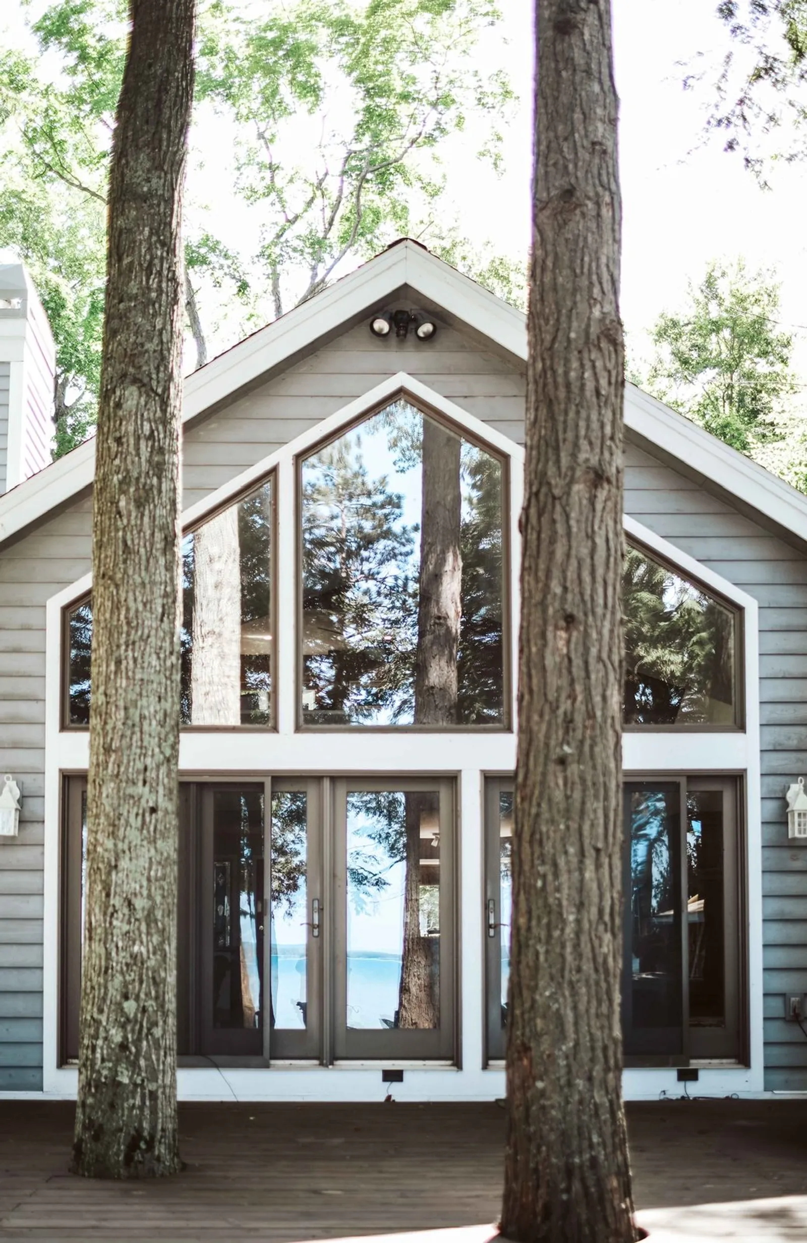 A-frame window wall facing the water