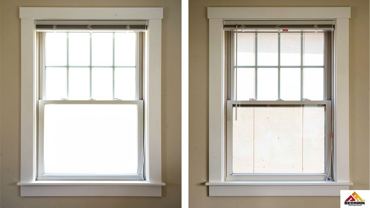Double-hung window with upper and lower sashes partially open