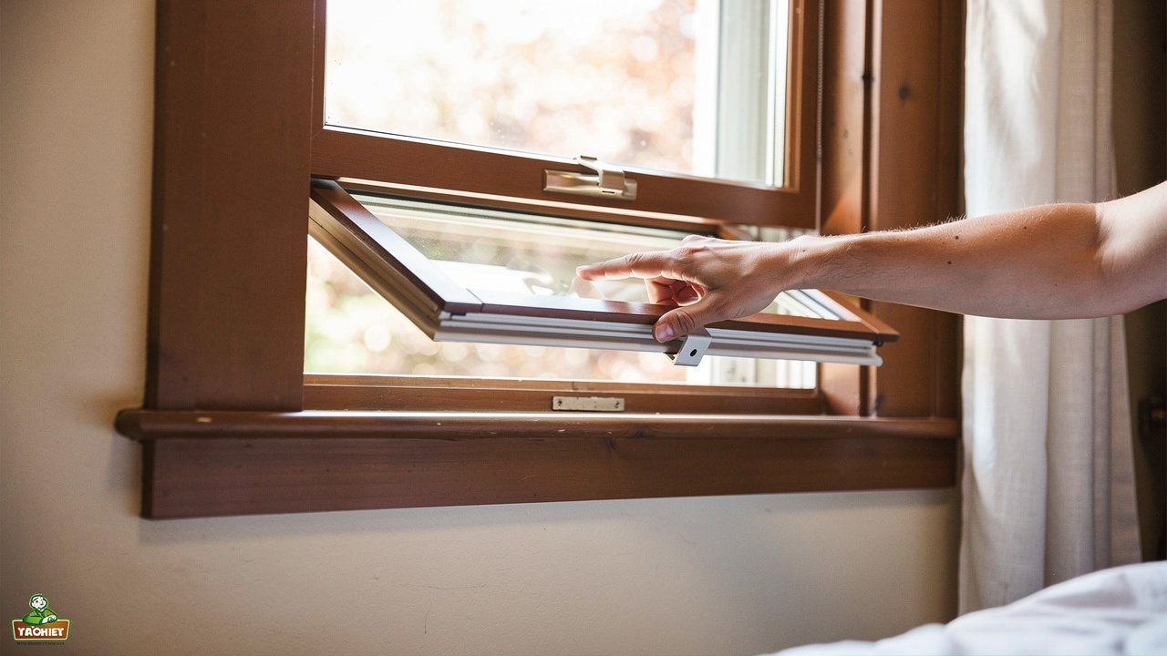 Double-hung window sash tilted inward for easy cleaning