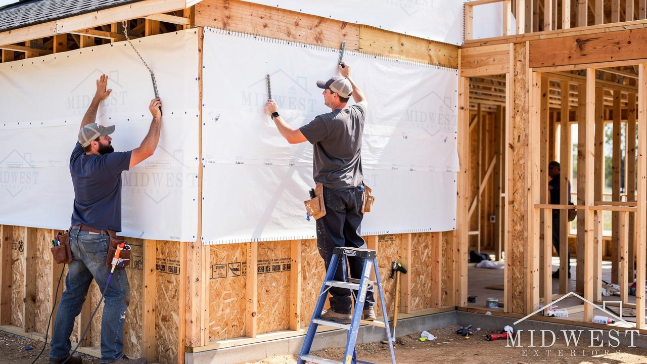 Installation of house wrap and substrate preparation before siding