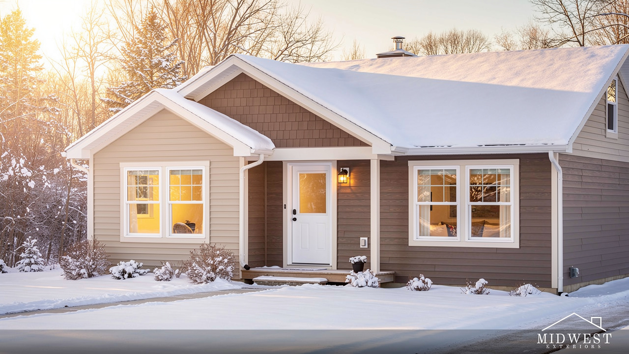 Home exterior showing replacement windows and new siding installation