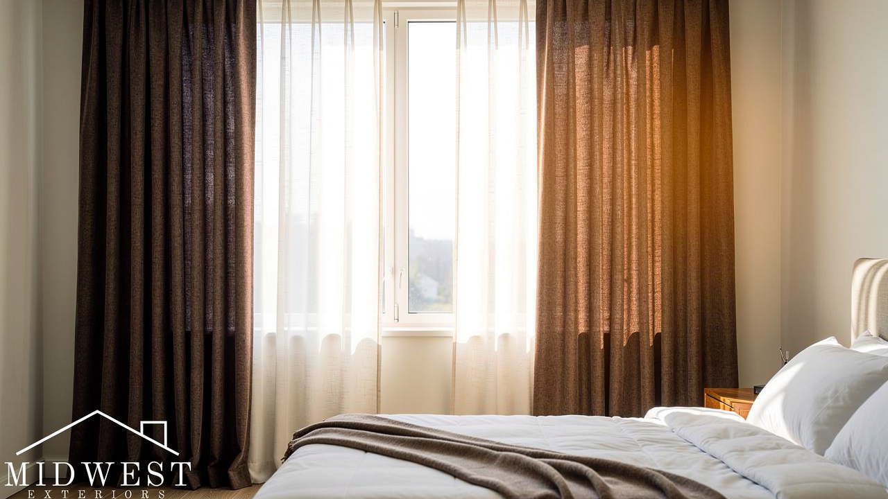 Thermal curtains drawn closed over a window with visible fabric layers