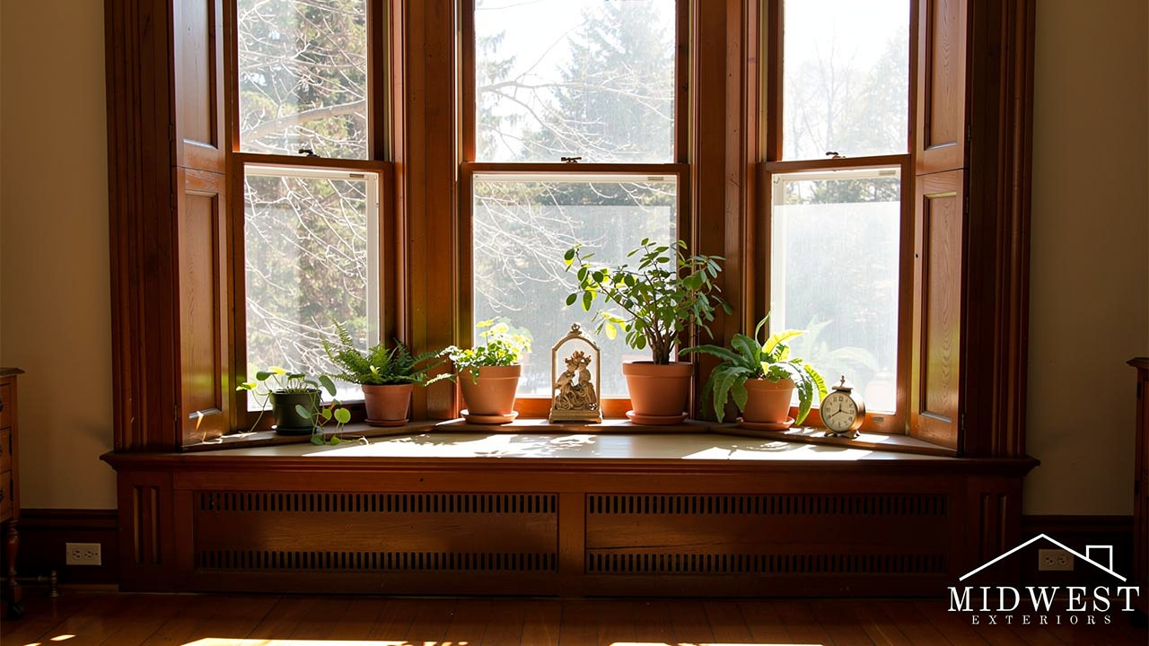 Traditional bay window adding depth and light to historic Northern Michigan room